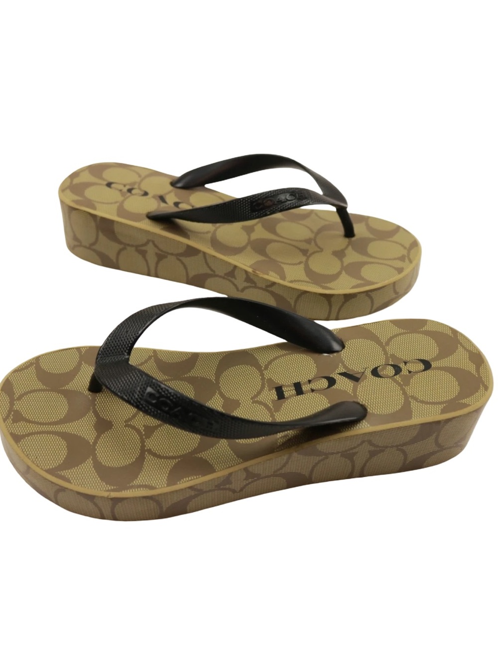 New Coach Lynn Platform Signature Flip Flop Sandal - Brown & Tan Size 7 - Picture 3 of 9